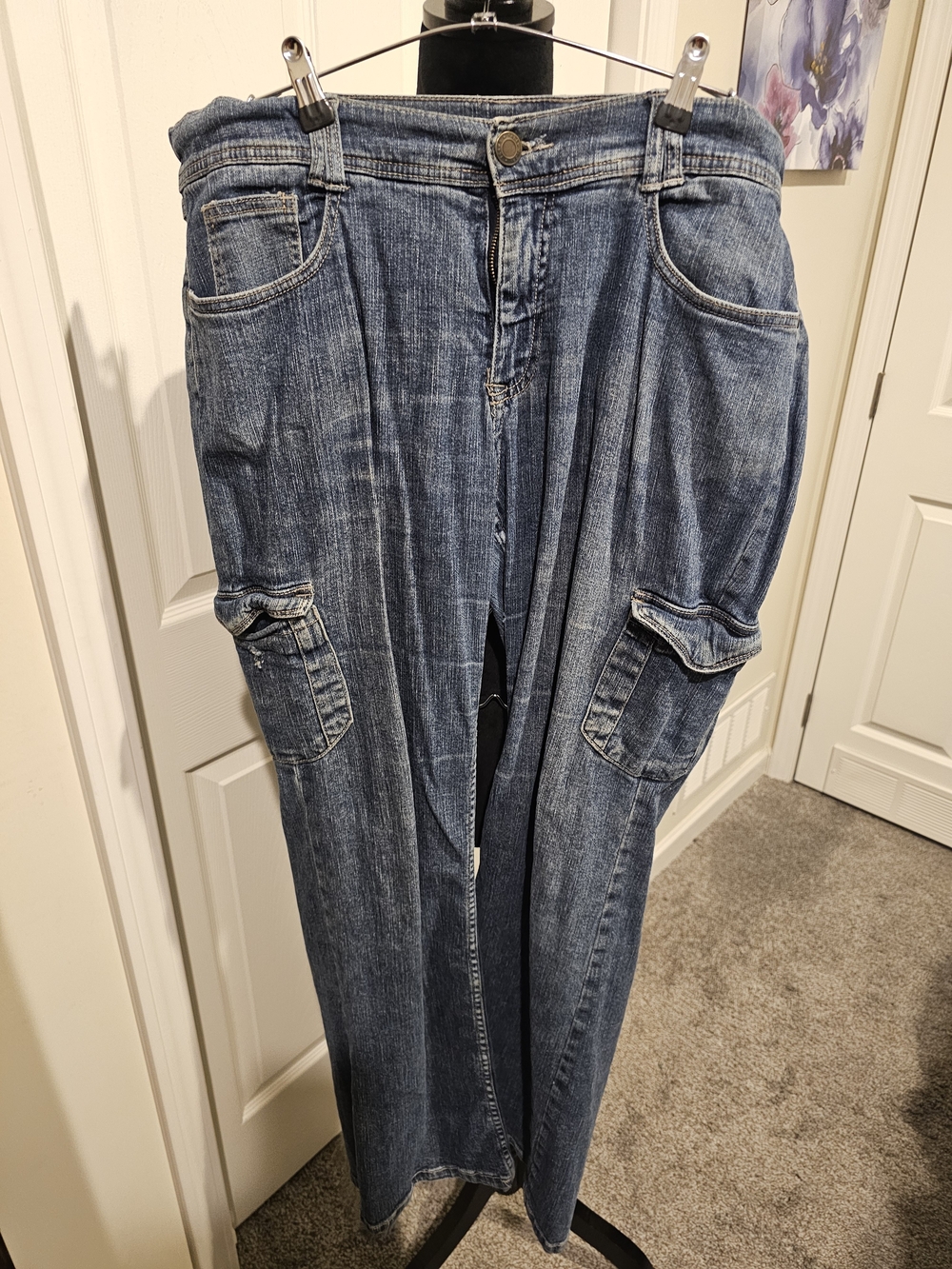 Faded Glory Women's Blue Wide-Leg Cargo Jeans